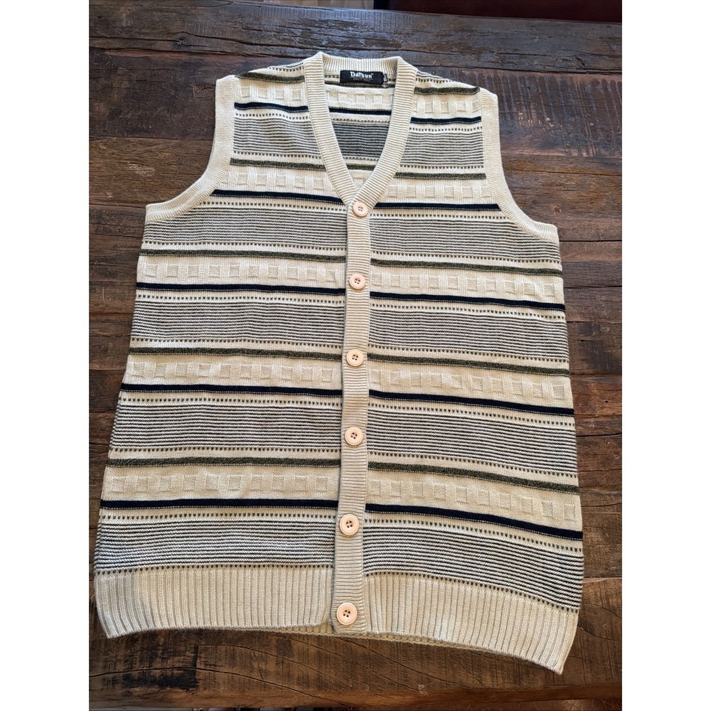 Datsun Vintage Men's Cardigan Sweater Vest Stripe 80's Grandpa Core!